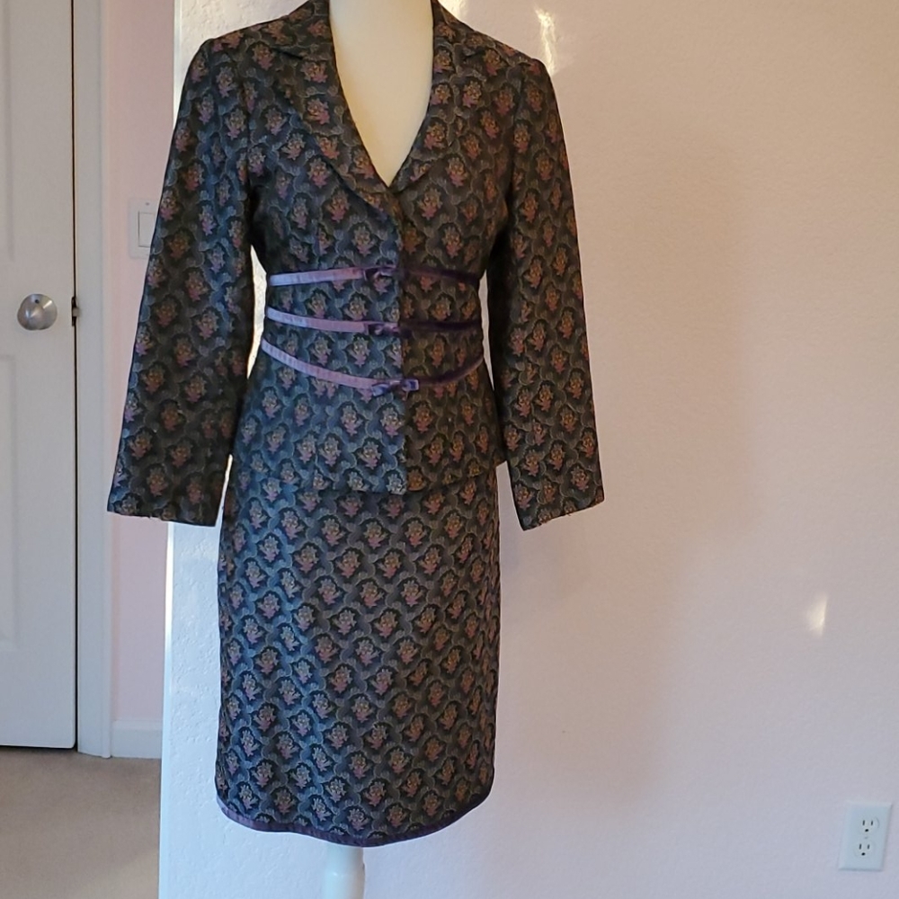 Nanette Lepore Floral Purple Velvet Suit